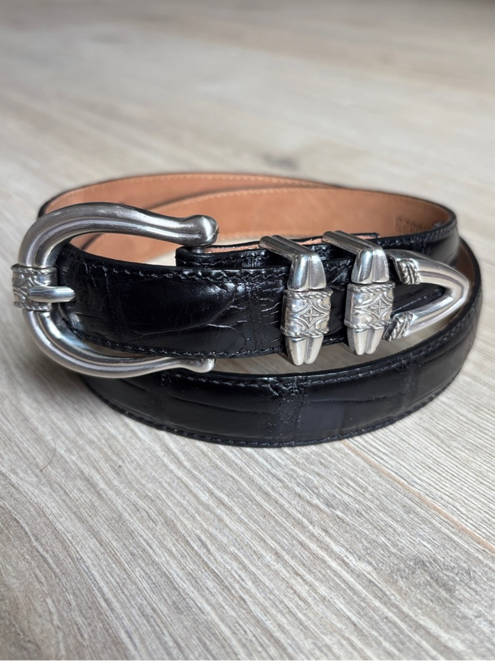Brighton Black Leather Belt with Decorative Silver Buckle